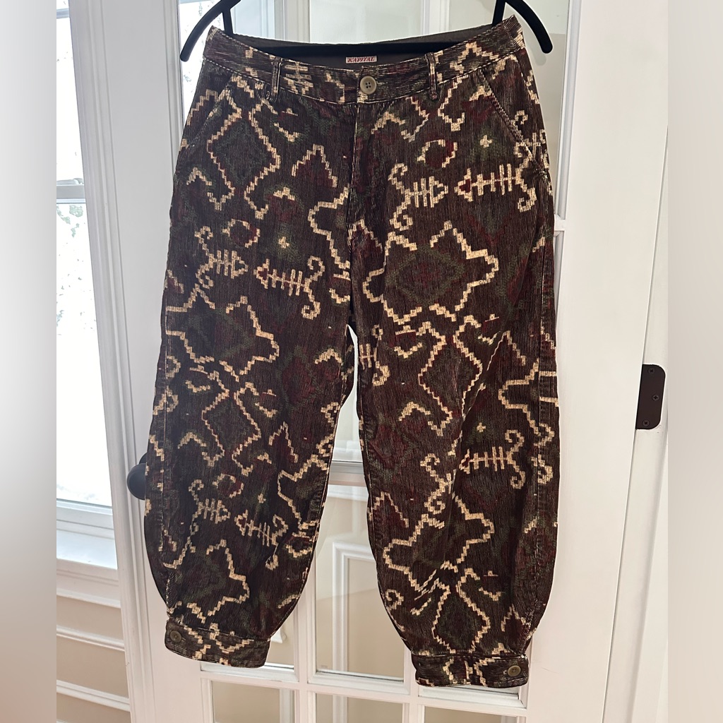 Kapital Unique Cropped Pants - Aztec Brown Cream Maroon Green Size 0 Xs
